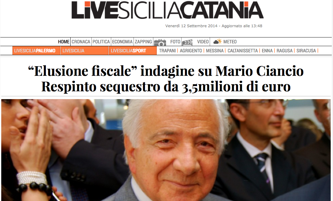 ELUSIONE FISCALE, indagine su Ciancio: respinto sequestro da 3,5milioni di euro