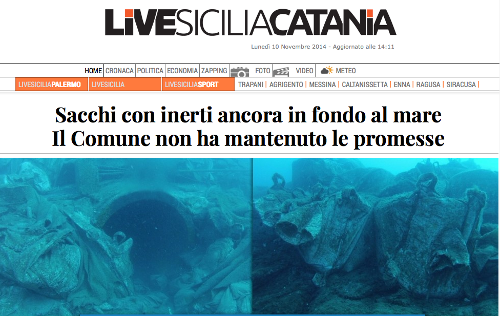 SACCHI CON INERTI IN FONDO AL MARE IL COMUNE NON HA MANTENUTO LE PROMESSE